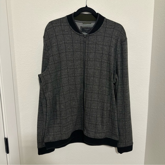 Ted Baker Footi Plaid Soft Knit Zip Up Sweater Jacket Black Gray Size 5, XL Men - Picture 2 of 8